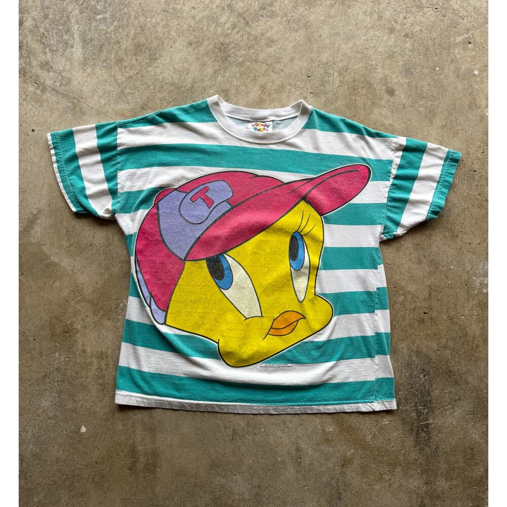 VTG 1995 Tweety Bird Striped Tee Size Unisex Medium Looney Tunes